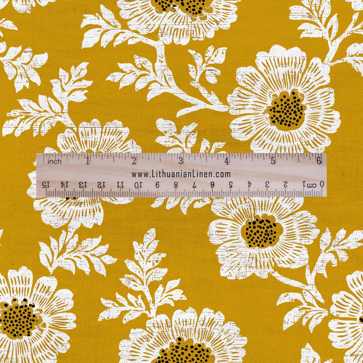 100% LINEN Fabric Shevanti flower - mustard yellow block print linen heavy for upholstery home decor - medium for dress making 2804