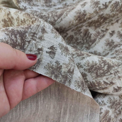 100% LINEN Fabric Toile de Jouy brown Countryside, oatmeal linen fabric with brown print, French linen fabric upholstery home decor curtains