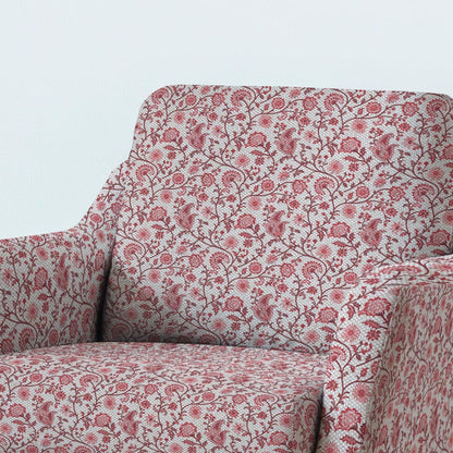 100% LINEN Fabric UPHOLSTERY 12oz - red paisley block print - oatmeal linen fabric with floral print  - Modern Vintage upholstery 314