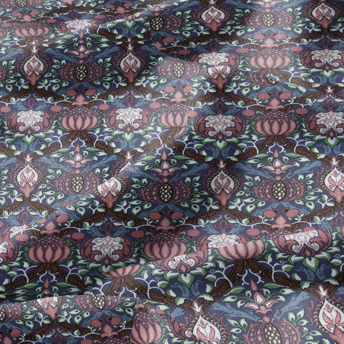 100% LINEN Fabric William Morris Granada - British linen floral upholstery home textile Victorian fabrics dark blue 3194