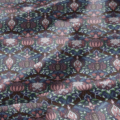 100% LINEN Fabric William Morris Granada - British linen floral upholstery home textile Victorian fabrics dark blue 3194