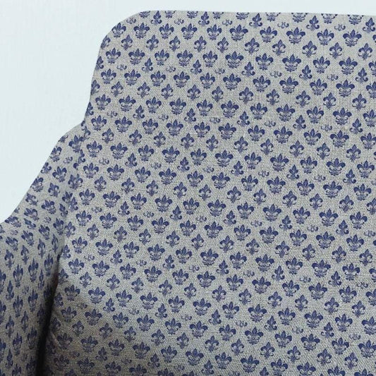 100% LINEN Fabric UPHOLSTERY 12oz - Fleur de lis on natural taupe grey linen - Modern vintage floral upholstery 360