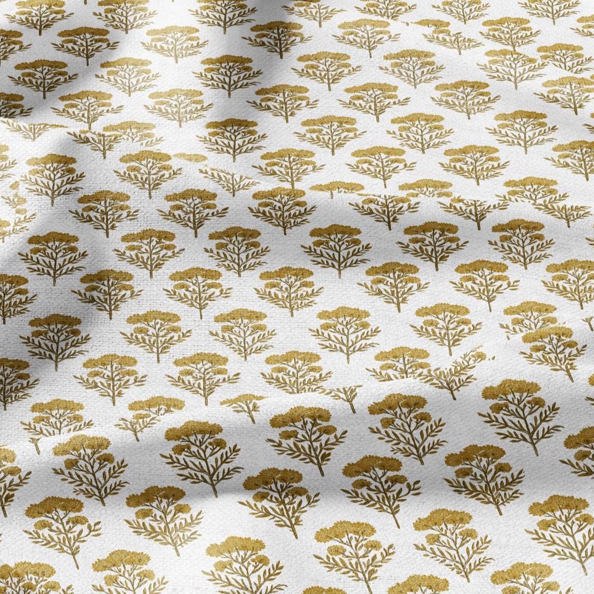 100% LINEN Fabric block print in mustard floral -tansy print heavy linen fabric for upholstery home decor dress making 2812