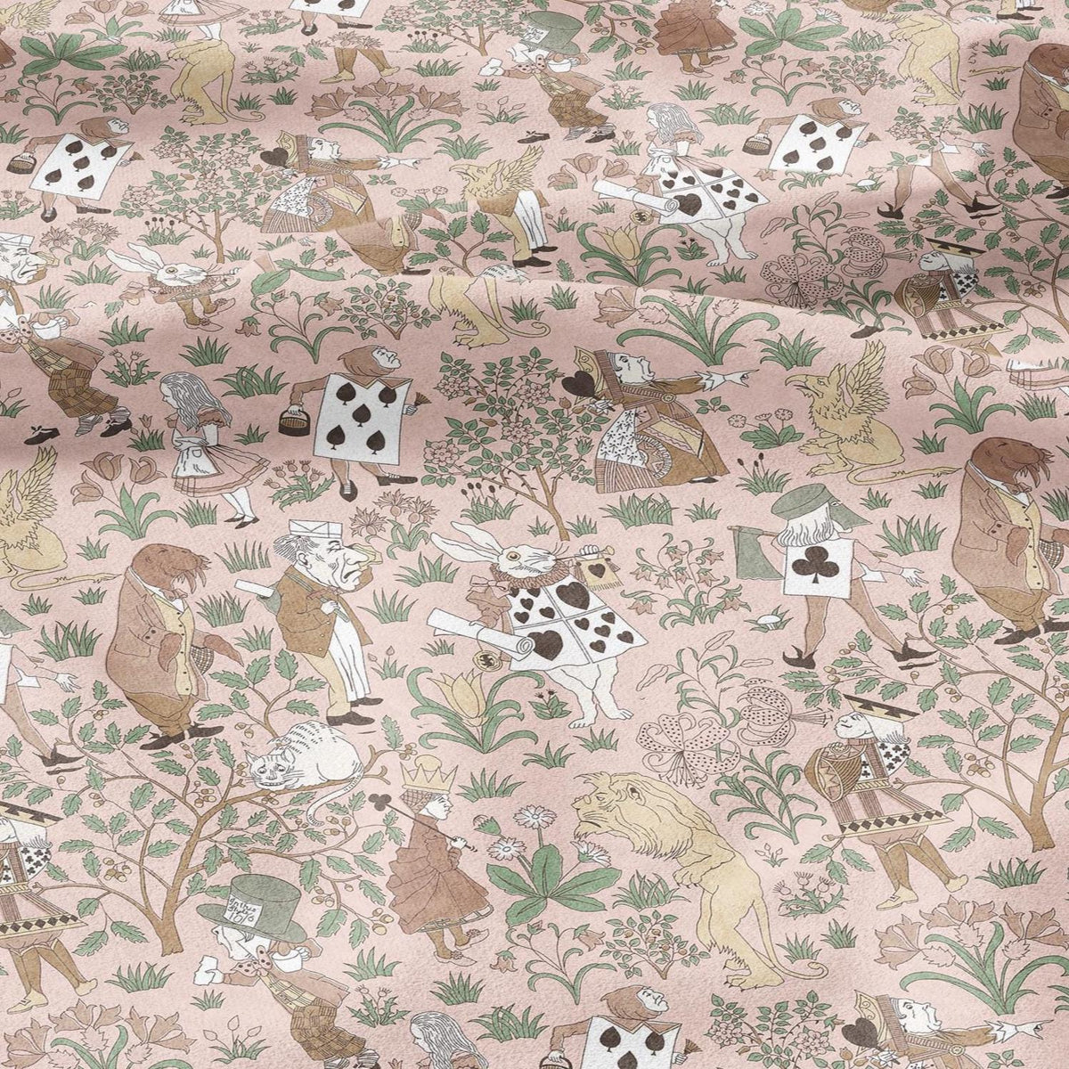 100% linen fabric - Alice in Wonderland pink by Voysey - Victorian Art crafts - Historical pattern for upholstery dress making 3620