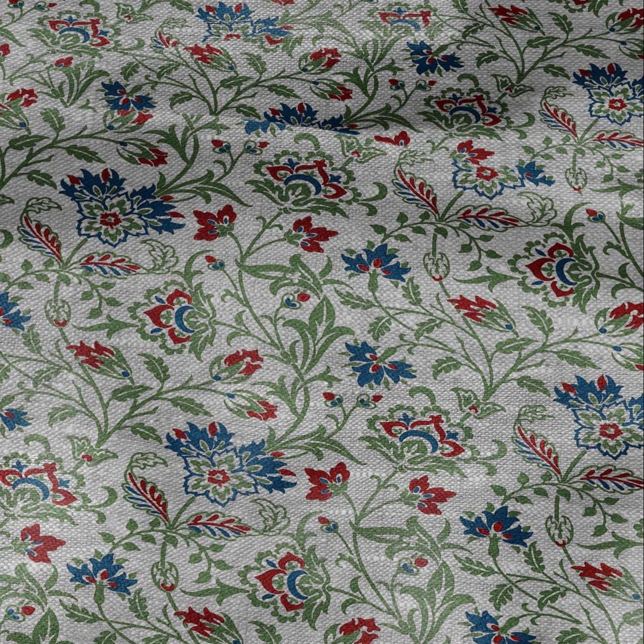 100% LINEN Fabric William Morris print  Breantwood - botanical green gray floral on oatmeal linen - modern vintage 3150