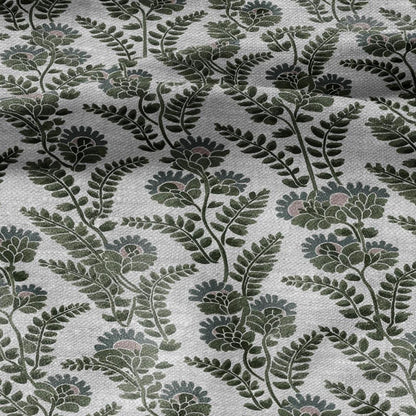 100% LINEN Fabric block print Green leaves flower - oatmeal linen fabric with floral print - heavy for upholstery home decor clothing 3110