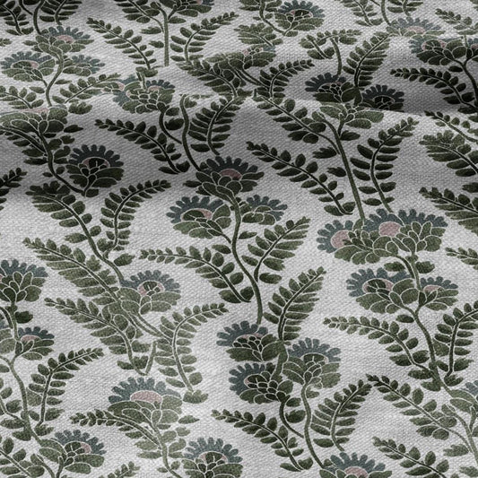 100% LINEN Fabric block print Green leaves flower - oatmeal linen fabric with floral print - heavy for upholstery home decor clothing 3110