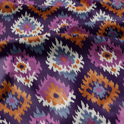 100% LINEN Fabric Abstract Ikat ethno print - Modern Purple beige - for upholstery home decor curtains pillows sewing dress 2987