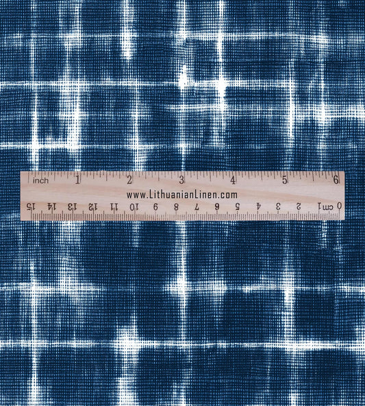 100% LINEN Fabric indigo blue print - Shibori abstract - upholstery curtains dress making 2970