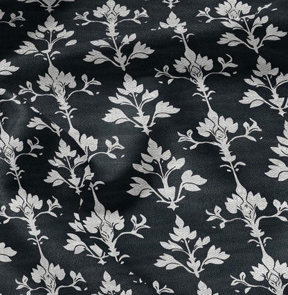 100% LINEN Fabric block print in dark blue - linen fabric with block floral print - linen fabric upholstery home decor dressmaking