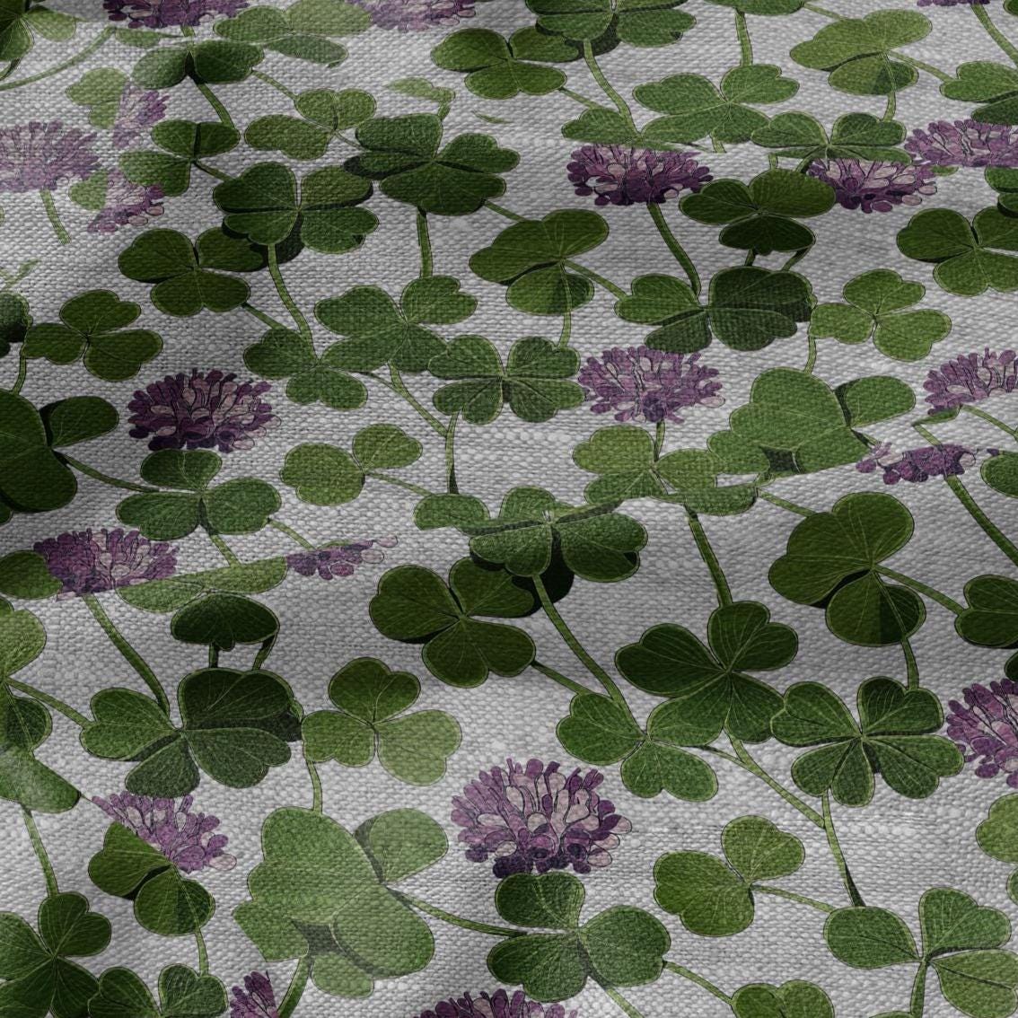 100% LINEN Fabric print Clover - oatmeal linen fabric with floral blossom print - heavy for upholstery home decor clothing 3040