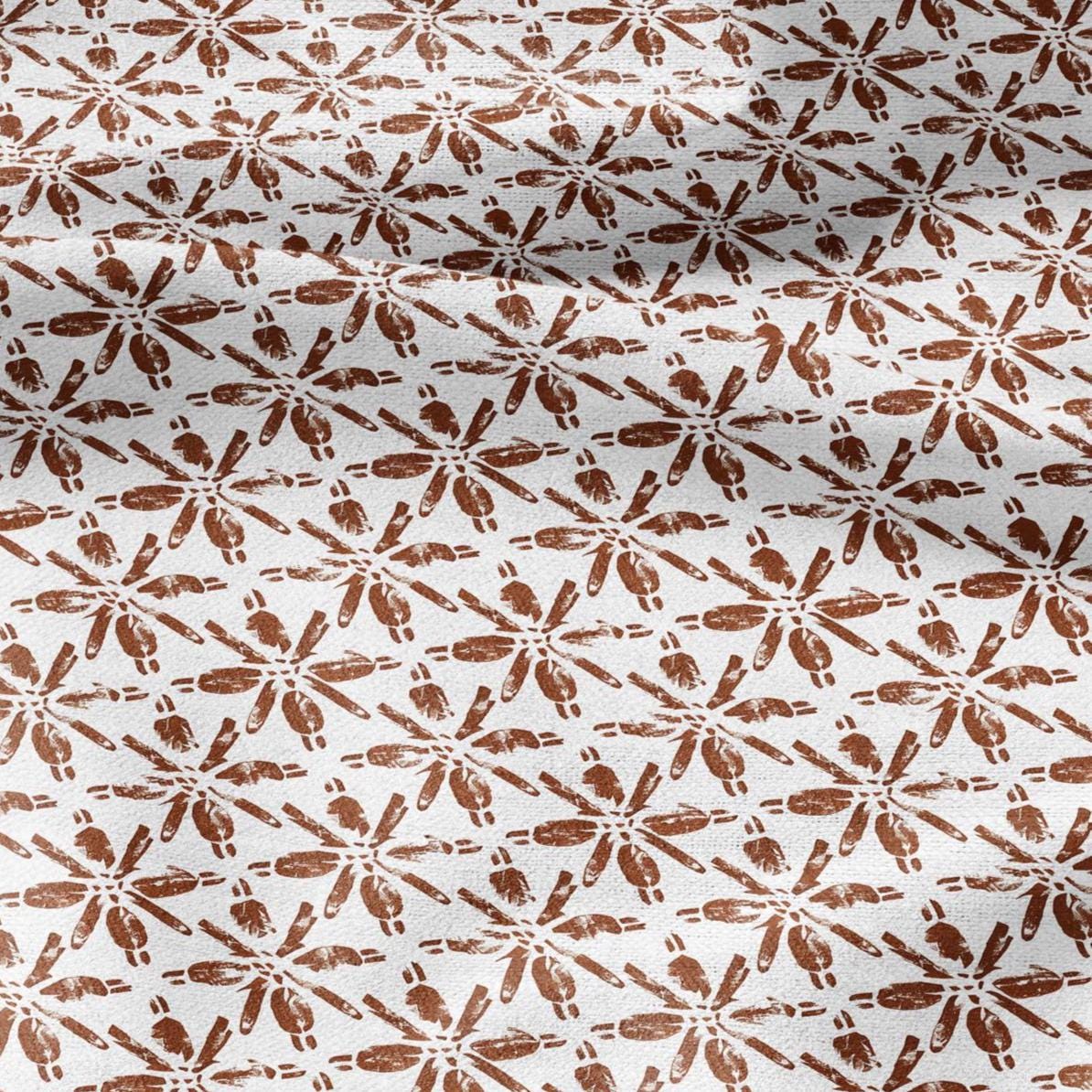 100% LINEN Fabric floral print - Grandmillennial brick red - Modern vintage flower block print upholstery curtains dress making 2928