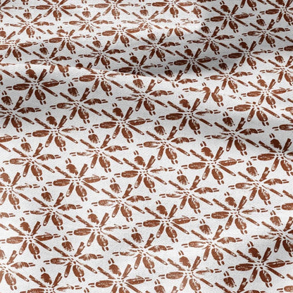 100% LINEN Fabric floral print - Grandmillennial brick red - Modern vintage flower block print upholstery curtains dress making 2928