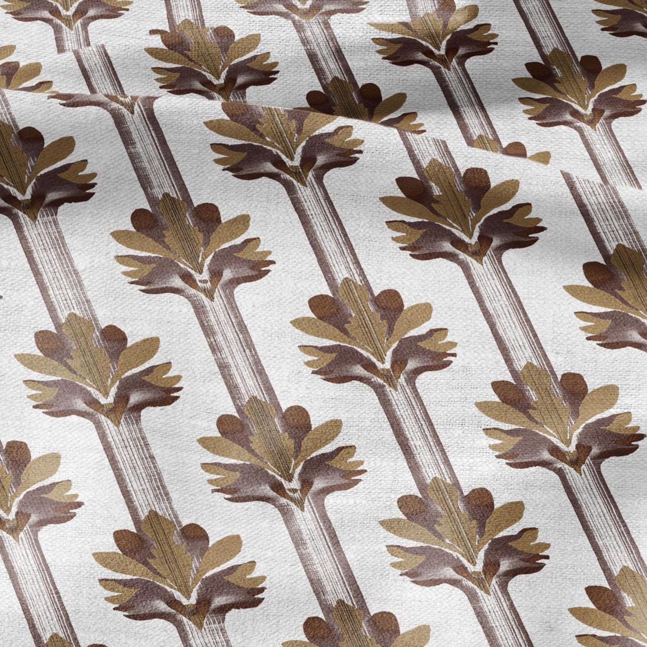 100% LINEN Fabric Stripe floral brown print  - floral upholstery home textile artisan fabric brown white 3136