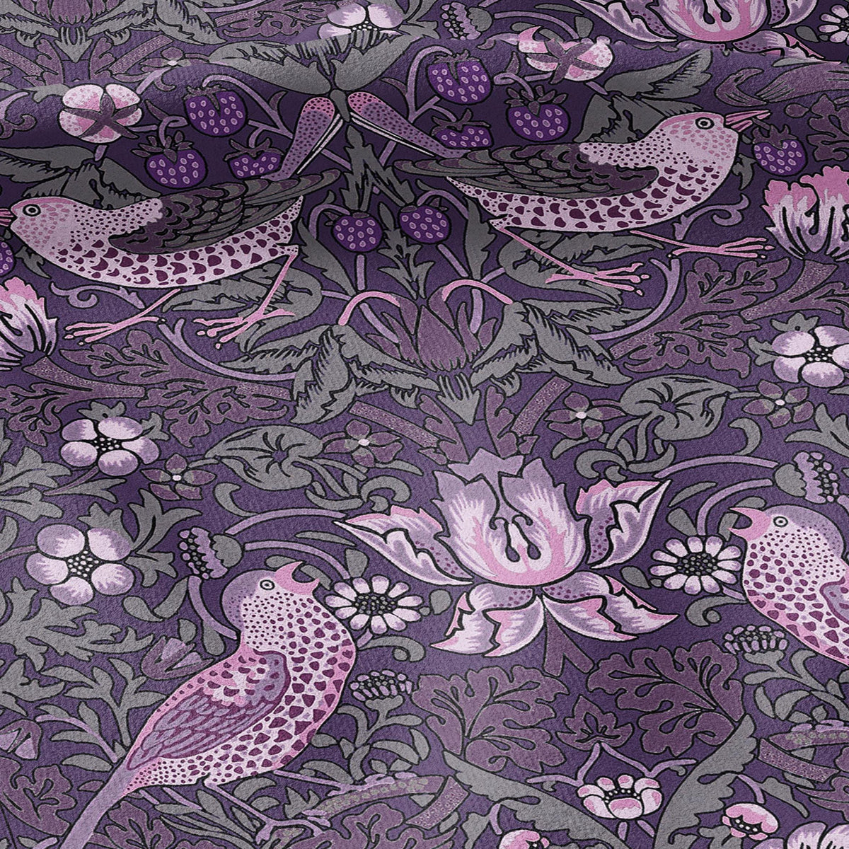 100% LINEN fabric - William Morris Strawberry thief dark purple - British Victorian Art Craft flax - sewing home decor or clothing 3869