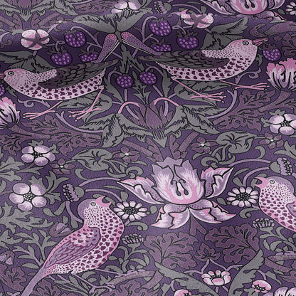 100% LINEN fabric - William Morris Strawberry thief dark purple - British Victorian Art Craft flax - sewing home decor or clothing 3869