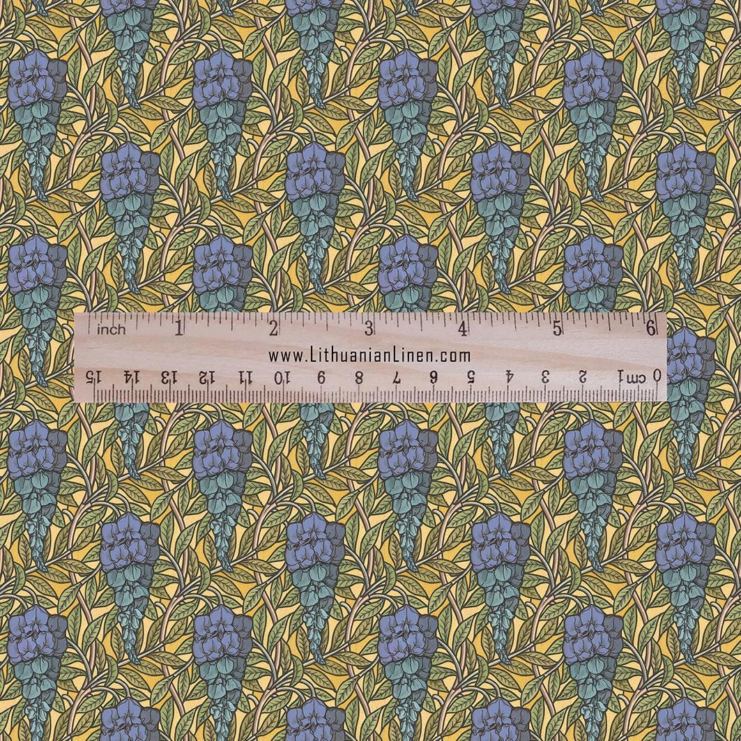 100% linen Art Nouveau Print fabric for Curtain Upholstery Cushion - Floral fabric Glycinel - for dress making sewing 2458