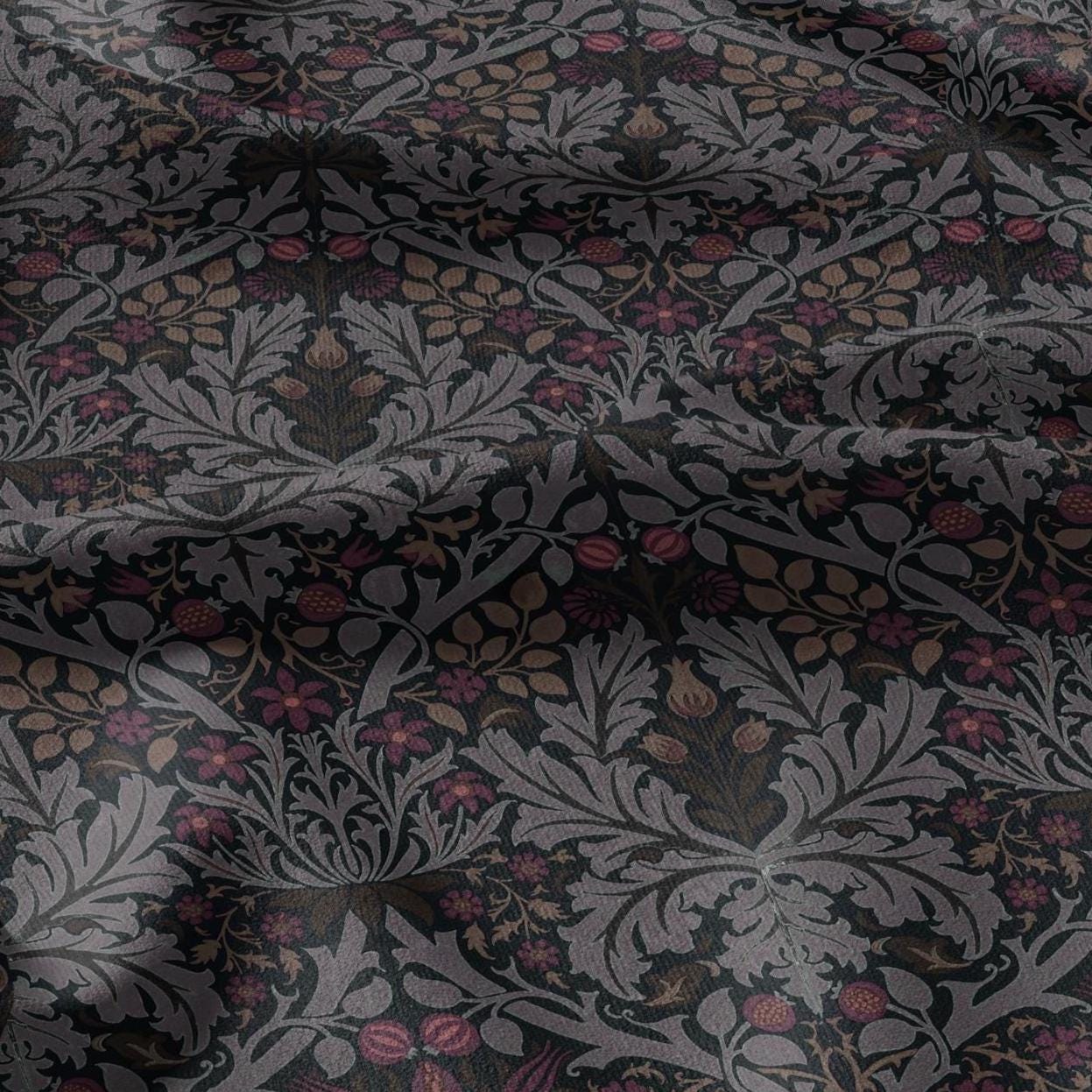 100% LINEN Fabric William Morris Autumn Leaves print - Modern vintage botanical - hVictorian Art Craft Brown 3153