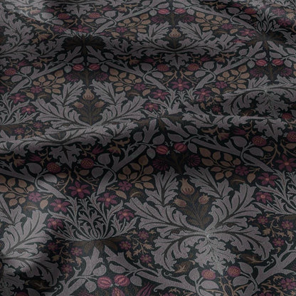 100% LINEN Fabric William Morris Autumn Leaves print - Modern vintage botanical - hVictorian Art Craft Brown 3153
