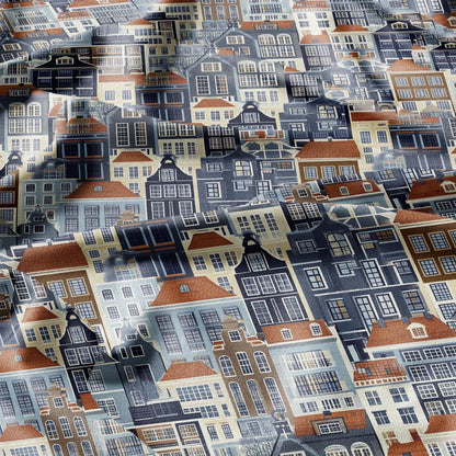 100% LINEN Fabric Amsterdam houses Holand scenery - linen fabric for upholstery home decor tablecloth curtains dress making
