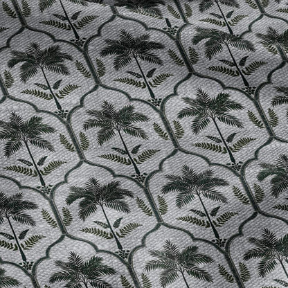 100% LINEN Fabric  Deco Palm green print - oatmeal linen fabric with botanical print - heavy for home decor clothing 3347