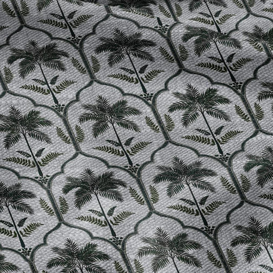 100% LINEN Fabric  Deco Palm green print - oatmeal linen fabric with botanical print - heavy for home decor clothing 3347