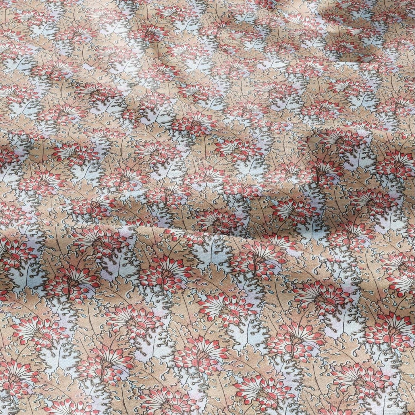 100% linen Chrysanthemum prints fabric for Curtain Upholstery Cushion - Art deco flower print fabric for dress making sewing