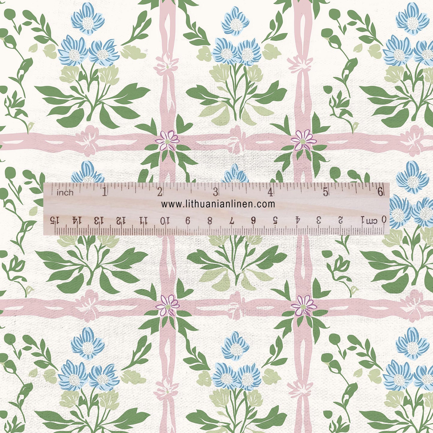 100% LINEN Fabric block green blue pink on white - linen with botanical print - for upholstery home decor dress making upholstery  2344