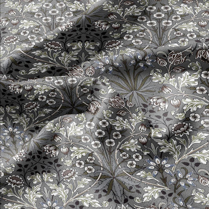 100% LINEN Fabric William Morris hyacinth grey print - Modern vintage botanical - Victorian Art Craft gray 3151