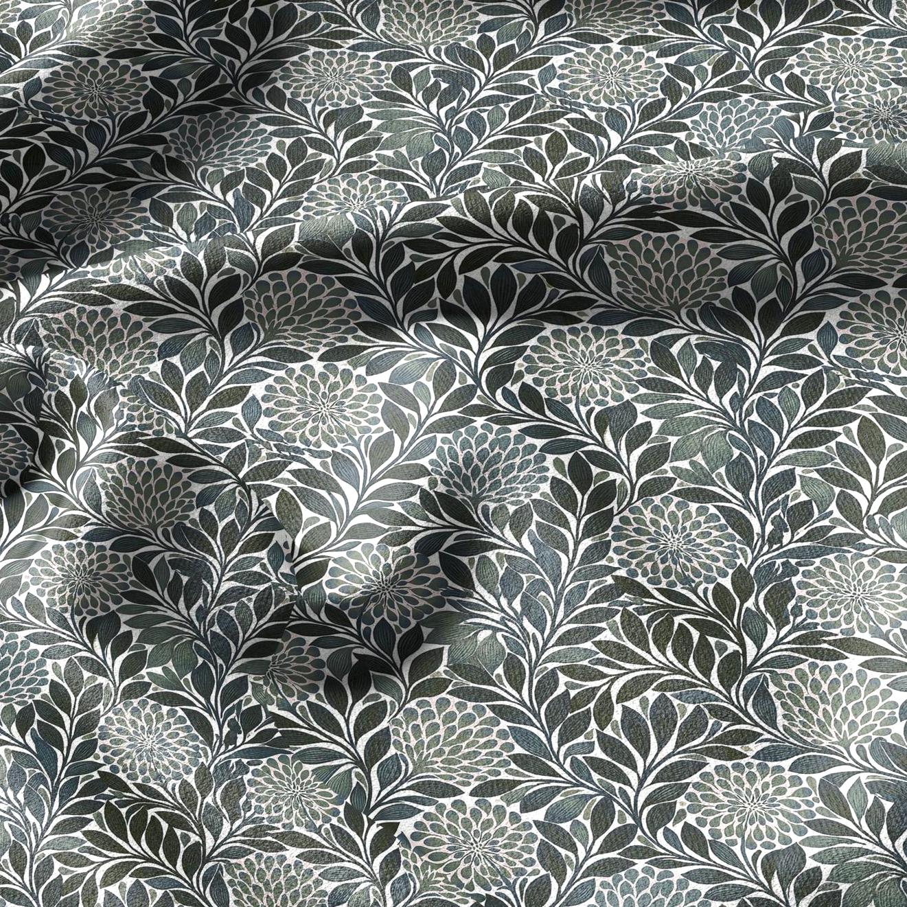 100% linen fabric greenfloral print - Vintage flower blossom botanical - modern vintage 3396