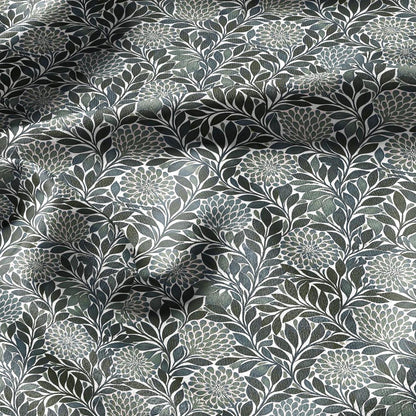 100% linen fabric greenfloral print - Vintage flower blossom botanical - modern vintage 3396