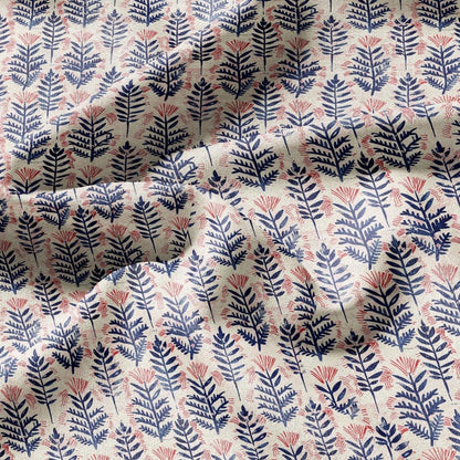 100% LINEN Fabric oriental print - Boho pink blue floral block print - upholstery home decor clothing  sewing 2391