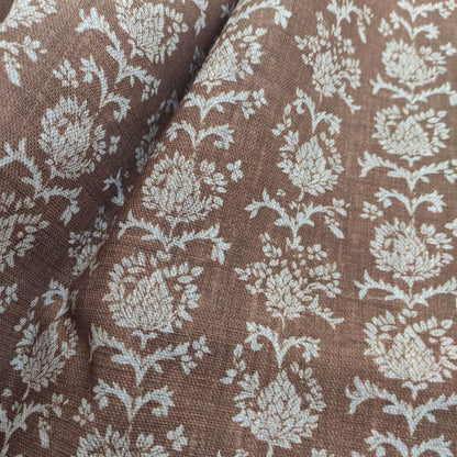 100% linen beige Block prints fabric for Curtain Upholstery Cushion Viburnum- Art deco flower print fabric for dress making sewing