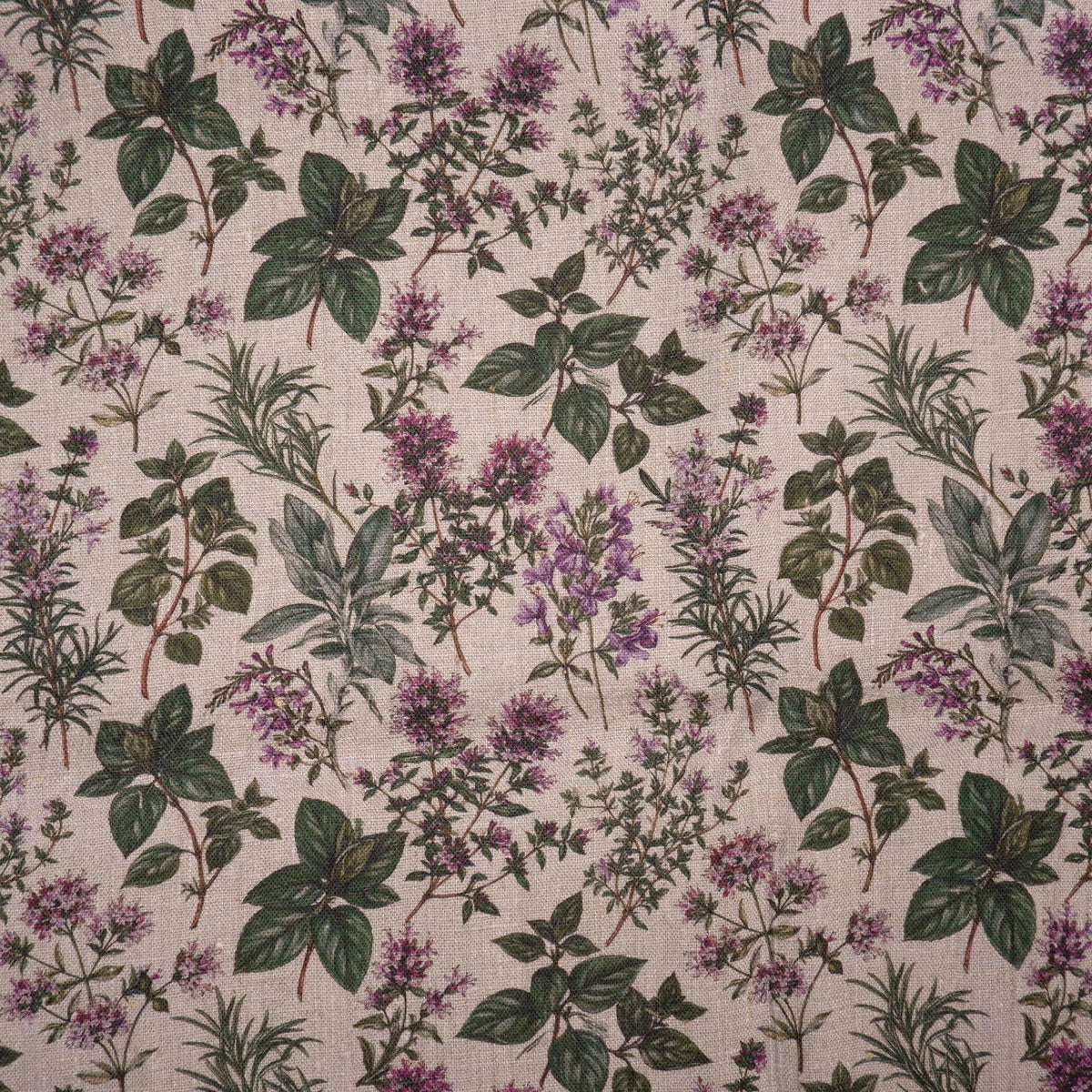 100% LINEN Fabric print Provence herbs - aromatherapy floral botanical print - heavy for upholstery home decor clothing 3716