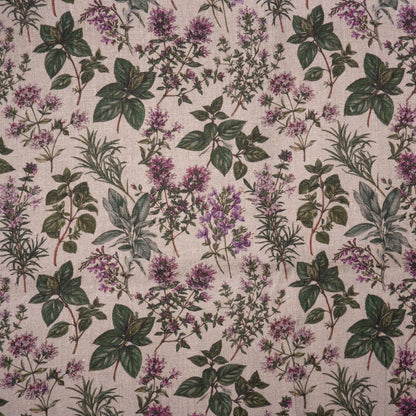 100% LINEN Fabric print Provence herbs - aromatherapy floral botanical print - heavy for upholstery home decor clothing 3716
