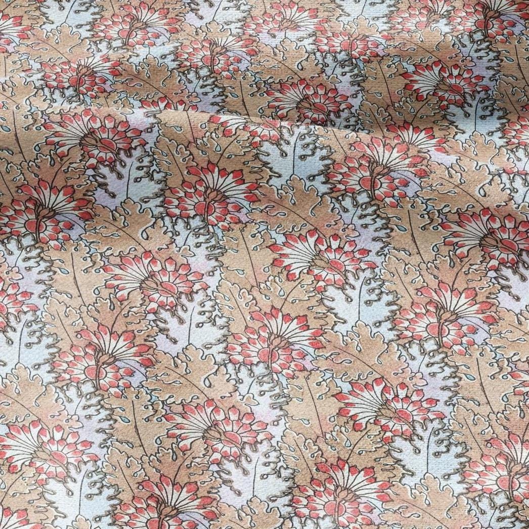 100% linen Chrysanthemum prints fabric for Curtain Upholstery Cushion - Art deco flower print fabric for dress making sewing