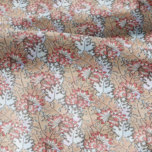 100% linen Chrysanthemum prints fabric for Curtain Upholstery Cushion - Art deco flower print fabric for dress making sewing