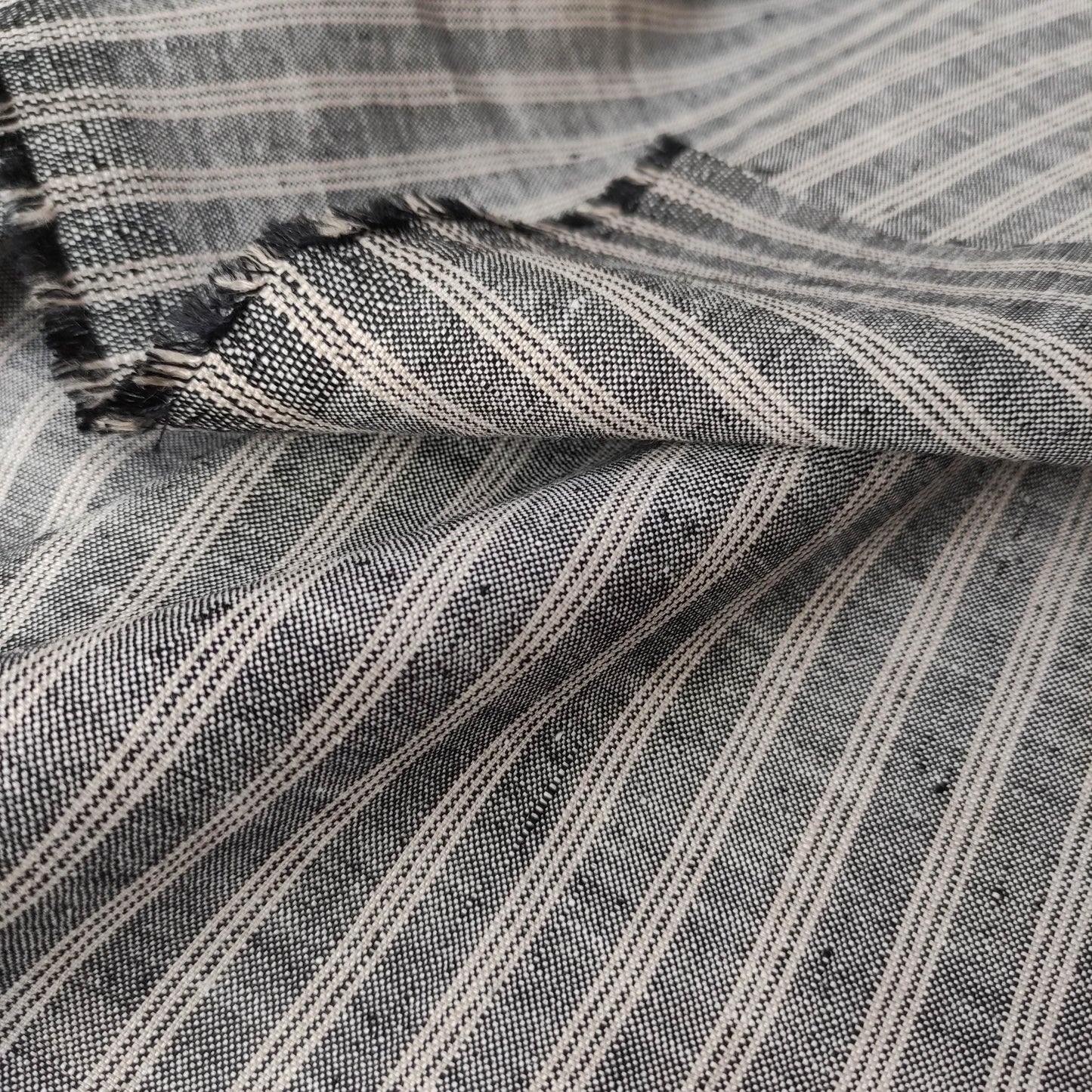 Premium Linen striped Fabric in blue natural linen | Marseille stripe Medium weight stripe fabrics for home textile curtains jackets