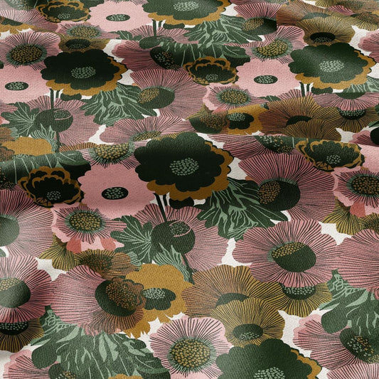 100% LINEN Fabric finnish navy green pink abstract print - modern vintage floral linen fabric for upholstery or home decor 2917
