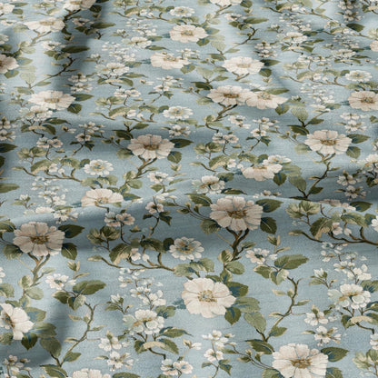 100% LINEN Fabric Apple Blossom print - modern contemporary Chinoiserie print on linen fabric upholstery dress making curtains