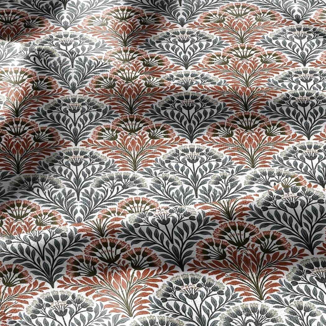 100% linen fabric floral botanical fan print - Vintage modern floral botanical pattern 3411
