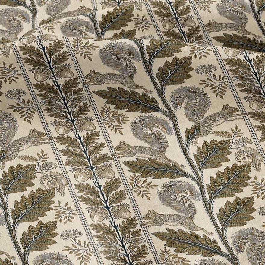 100% LINEN Fabric Woodland - Brown floral print with Squirrel Neutral Fabric by the Yard by LithuanianLinen 3788
