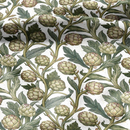 100% linen fabric Green Artichoke print - Vintage vegetable botanical  - modern vintage greenery 3361