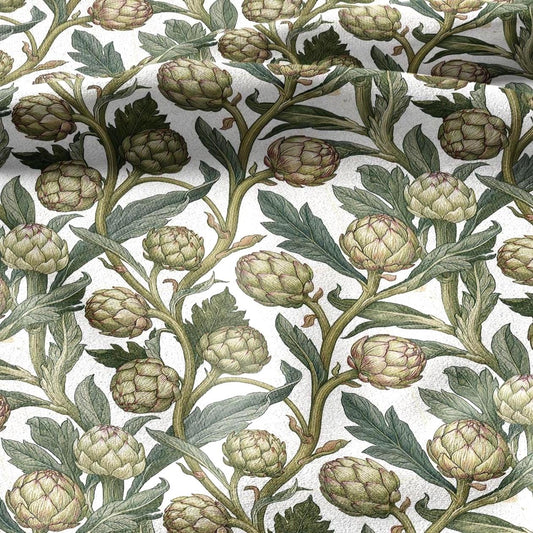 100% linen fabric Green Artichoke print - Vintage vegetable botanical  - modern vintage greenery 3361