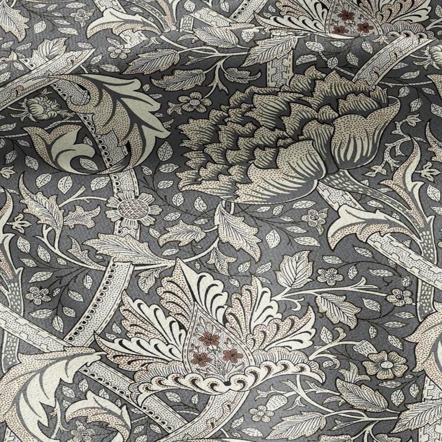 100% LINEN Fabric William Morris windrush gray print - British linen floral upholstery home textile Victorian fabrics 2737