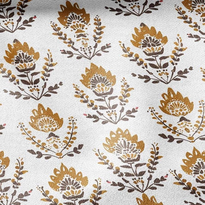 100% LINEN Fabric Mustard hand block print linen -  floral fabric for upholstery home decor dress making 2373