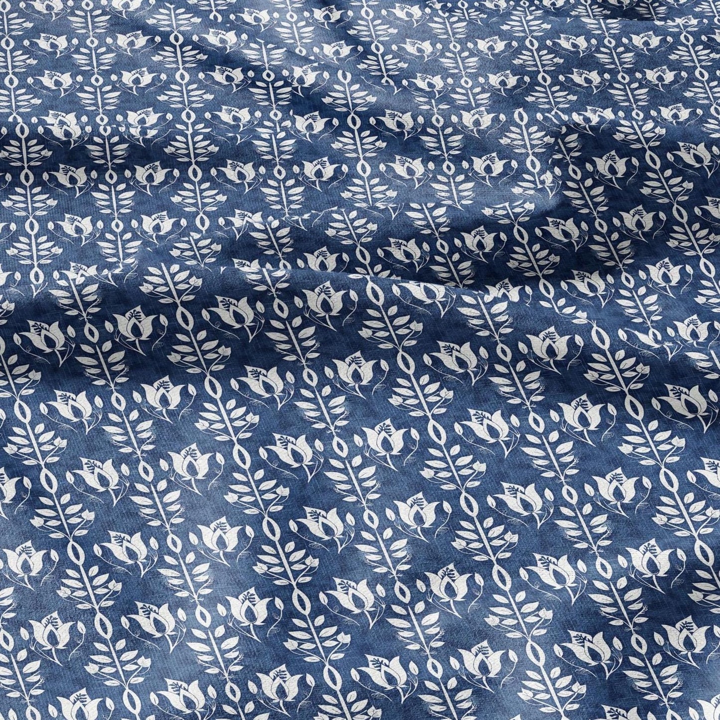 100% LINEN Fabric stripe Tulips floral print linen - blue linen botanical fabric for upholstery home decor dress making