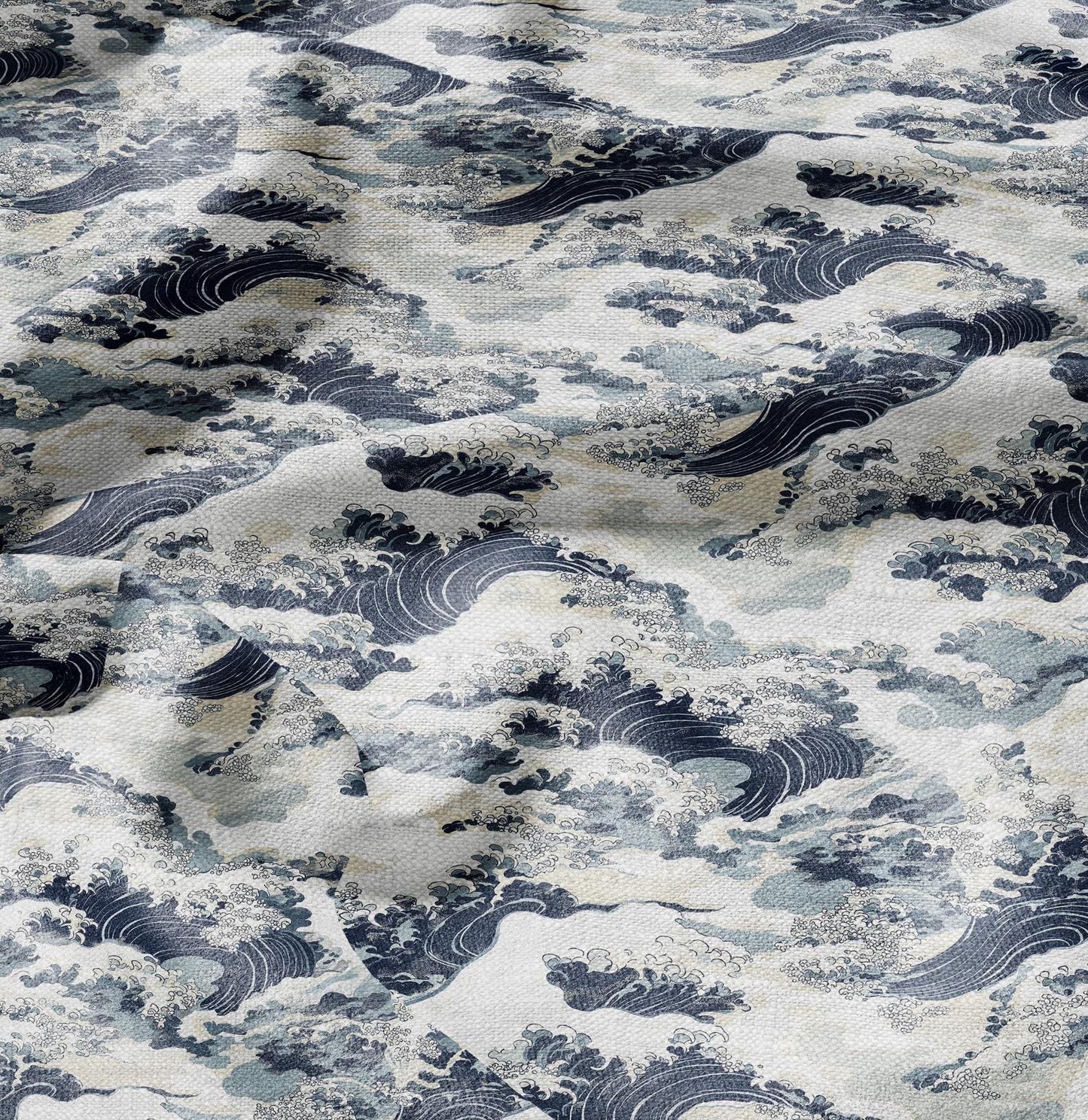 100% LINEN Fabric Japanese waves Print- linen Fabric by the Yard by LithuanianLinen for upholstery dressmaking curtains home textile