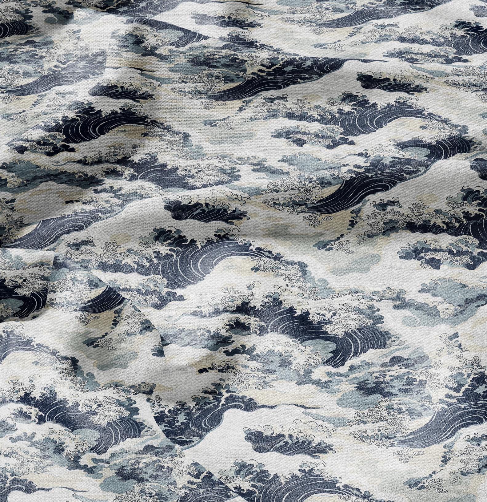 100% LINEN Fabric Japanese waves Print- linen Fabric by the Yard by LithuanianLinen for upholstery dressmaking curtains home textile