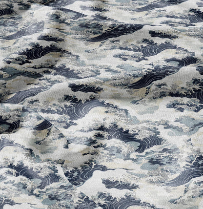 100% LINEN Fabric Japanese waves Print- linen Fabric by the Yard by LithuanianLinen for upholstery dressmaking curtains home textile